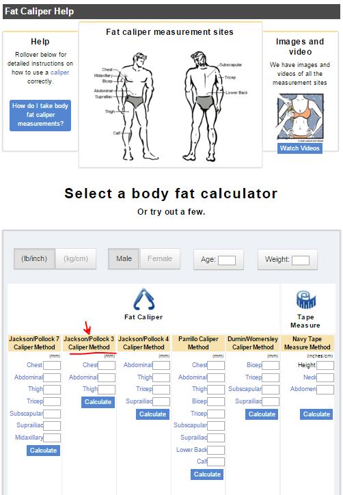 body fat calculator caliper